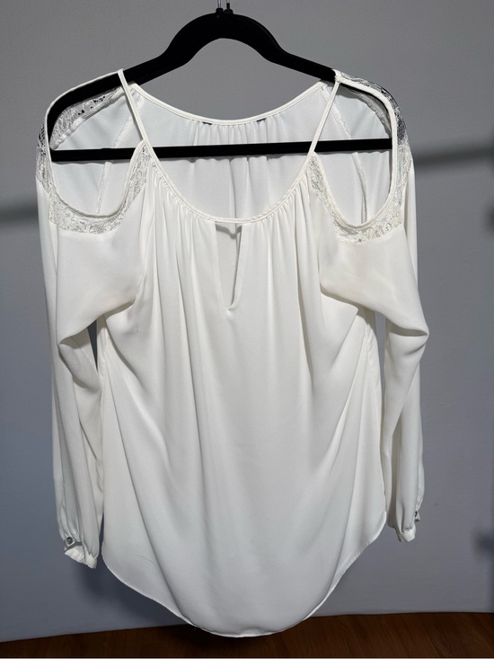 White House Black Market Tops - White House Black Market White Cold-Shoulder Lace-Trim Blouse